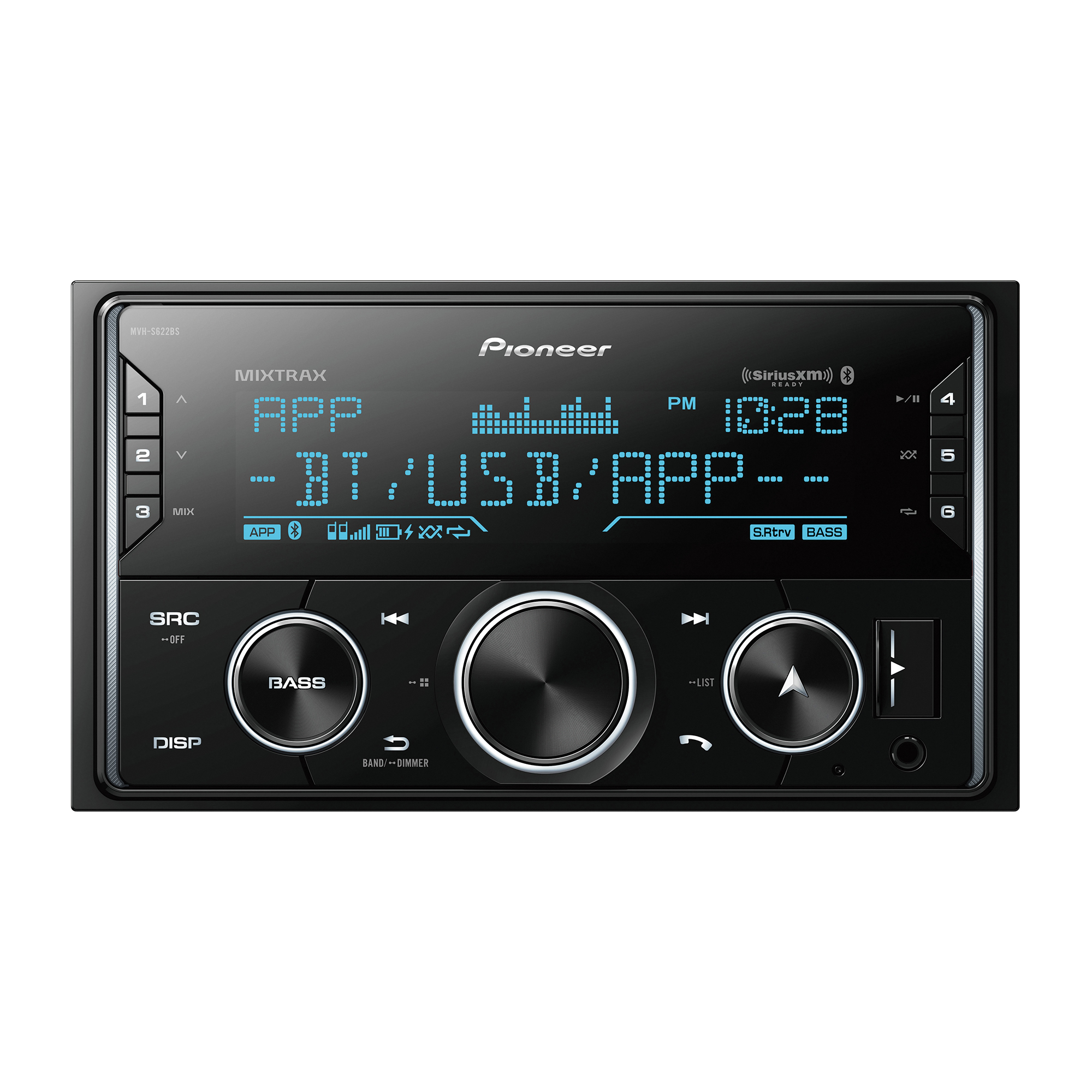 Pioneer® MVH-S622BS Sirius-XM® Ready Double-DIN Digital Receiver Car Stereo Head Unit with Bluetooth® and Smart Sync Compatibility